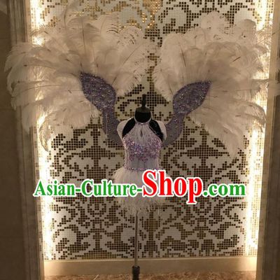 Top Grade Brazilian Carnival Samba Dance Costumes Halloween Miami Catwalks Feather Swimsuit and Wings for Kids
