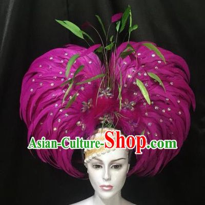 Top Grade Brazilian Carnival Samba Dance Hair Accessories Miami Rosy Feathers Deluxe Headdress for Women