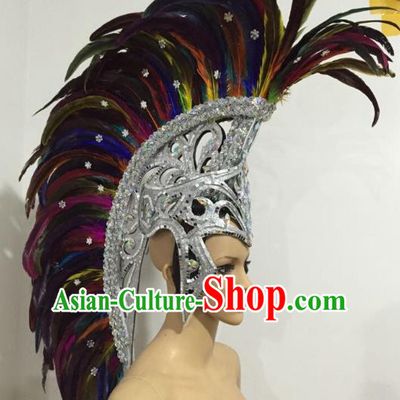Brazilian Samba Dance Colorful Ostrich Feather Hair Accessories Rio Carnival Roman Warriors Deluxe Headwear for Men