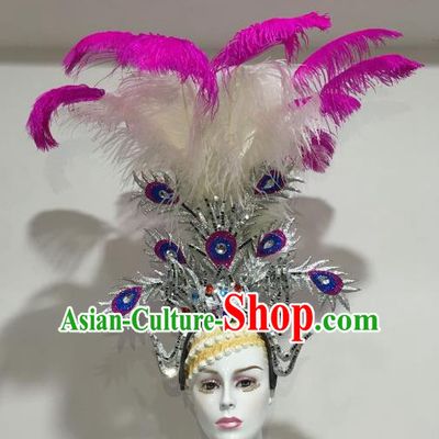 Brazilian Samba Dance Feather Hair Accessories Rio Carnival Catwalks Deluxe Headwear for Women