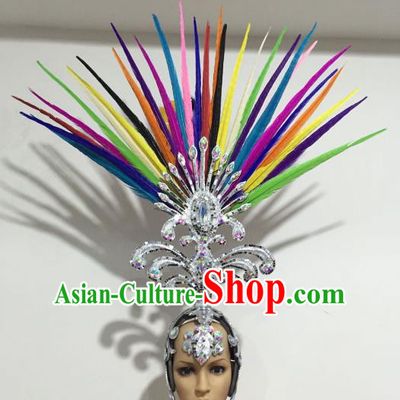 Brazilian Samba Dance Queen Hair Accessories Rio Carnival Colorful Ostrich Feather Deluxe Headwear for Women