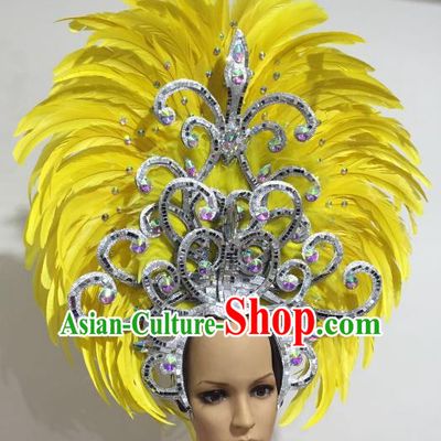 Brazilian Carnival Catwalks Hair Accessories Rio Samba Dance Yellow Ostrich Feather Deluxe Headwear for Women