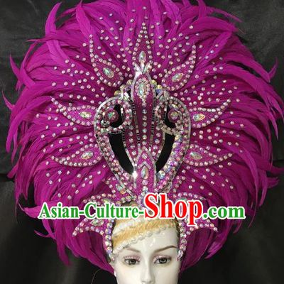 Brazilian Carnival Catwalks Ostrich Feather Hair Accessories Rio Samba Dance Rosy Feather Deluxe Headwear for Women