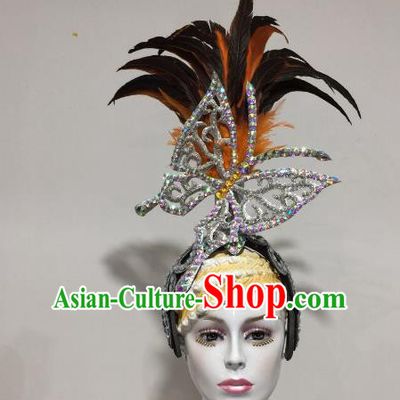 Brazilian Samba Dance Feather Hair Accessories Rio Carnival Catwalks Queen Butterfly Deluxe Headwear for Women