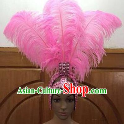 Brazilian Rio De Janeiro Carnival Pink Ostrich Feather Hair Accessories Samba Dance Catwalks Headdress for Women