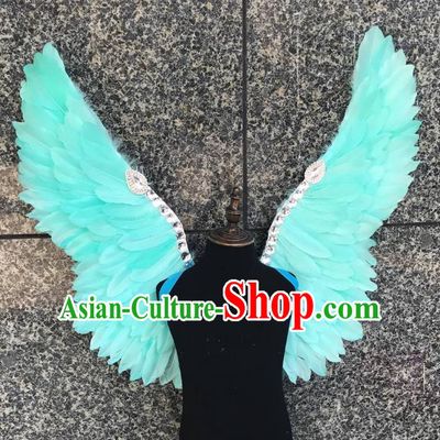 Top Grade Samba Dance Props Brazilian Carnival Catwalks Green Feather Wings for Kids
