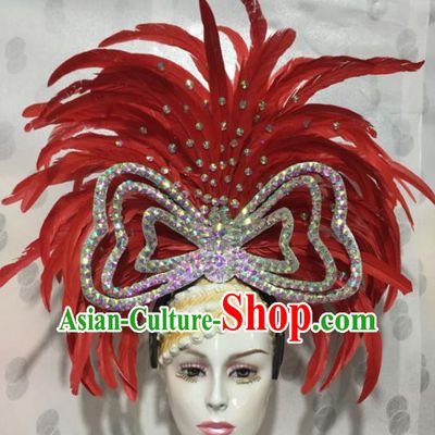 Brazilian Rio De Janeiro Carnival Red Feather Hair Accessories Samba Victorian Dance Hats for Women