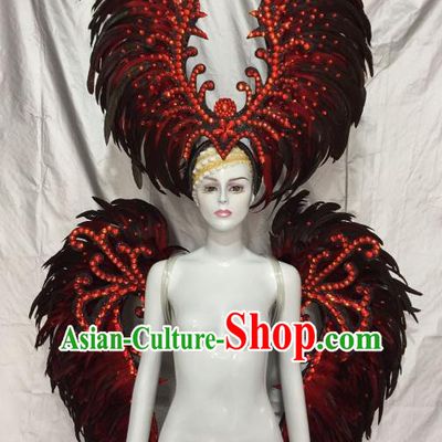 Top Grade Brazilian Carnival Samba Dance Props Catwalks Feather Wings and Headwear for Women