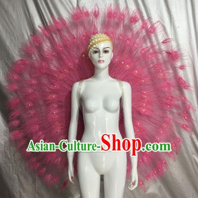 Top Grade Brazilian Samba Dance Props Rio Carnival Pink Feather Angel Wings for Women