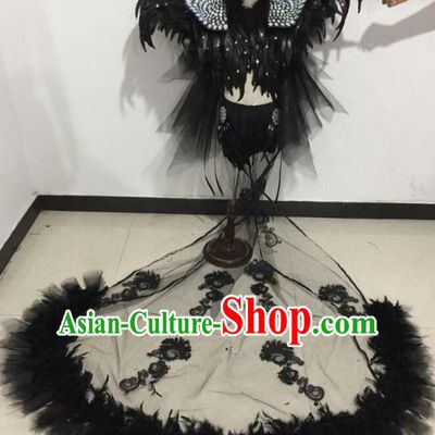 Top Grade Catwalks Costumes Brazilian Carnival Samba Dance Black Feather Swimsuit for Kids