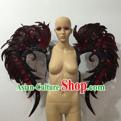 Custom-made Catwalks Props Brazilian Rio Carnival Samba Dance Black Feather Wings for Women