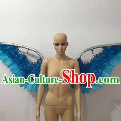 Custom-made Catwalks Props Brazilian Rio Carnival Samba Dance Blue Feather Wings for Women