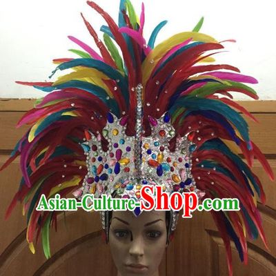 Handmade Samba Dance Hair Accessories Brazilian Rio Carnival Deluxe Colorful Feather Flowers Headdress for Women