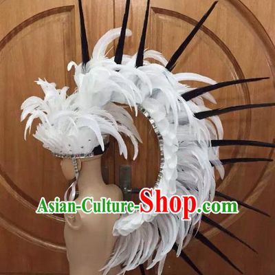 Handmade Samba Dance Hair Accessories Brazilian Rio Carnival Deluxe Roman White Feather Headdress for Kids