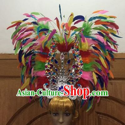 Handmade Samba Dance Deluxe Colorful Feather Hair Accessories Brazilian Rio Carnival Headdress for Women