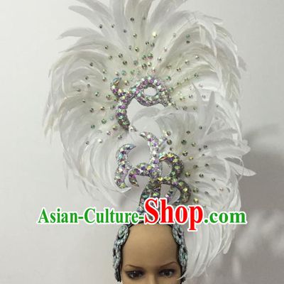 Handmade Samba Dance Deluxe White Feather Hair Accessories Brazilian Rio Carnival Headdress for Women