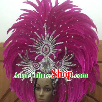 Custom-made Samba Dance Deluxe Rosy Feather Hair Accessories Brazilian Rio Carnival Headdress for Women