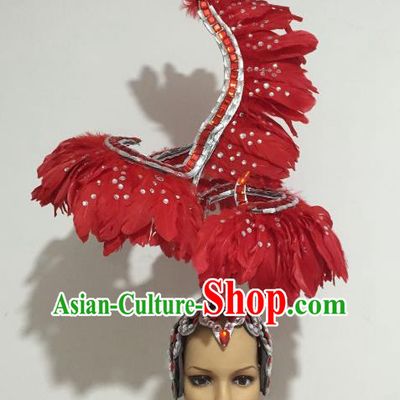 Brazilian Carnival Rio Samba Dance Deluxe Red Feather Headdress Hair Accessories for Women