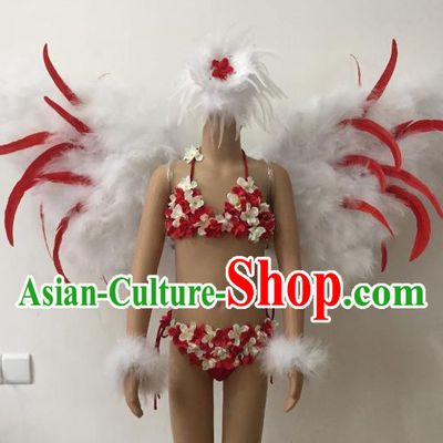 Brazilian Carnival Samba Dance Catwalks Costumes Feather Swimsuit and Wings for Kids