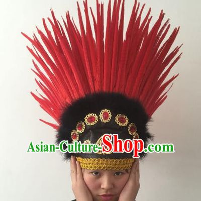 Brazilian Carnival Rio Samba Dance Red Feather Deluxe Headdress Hair Accessories for Women
