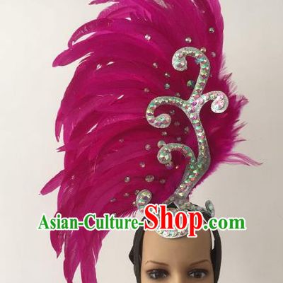 Brazilian Carnival Rio Samba Dance Rosy Feather Deluxe Headdress Hair Accessories for Women