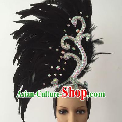 Brazilian Carnival Rio Samba Dance Black Feather Deluxe Headdress Hair Accessories for Women