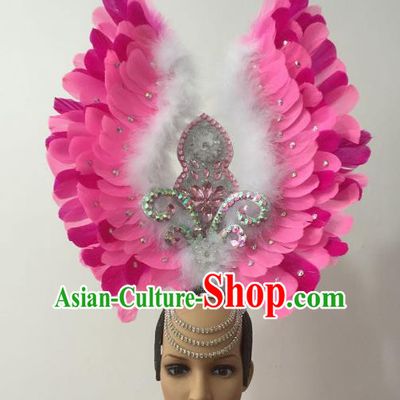Brazilian Carnival Rio Samba Dance Pink Feather Deluxe Headdress Hair Accessories for Women