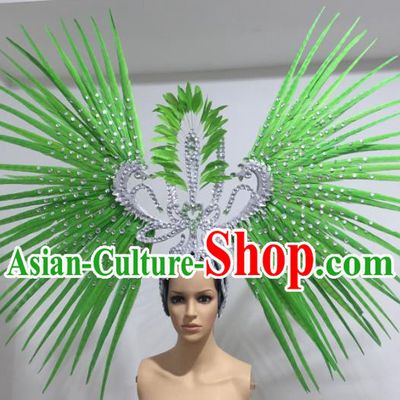 Green Feather Brazilian Carnival Rio Samba Dance Headdress Miami Catwalks Deluxe Hair Accessories for Women