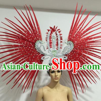 Red Feather Brazilian Carnival Rio Samba Dance Headdress Miami Catwalks Deluxe Hair Accessories for Women