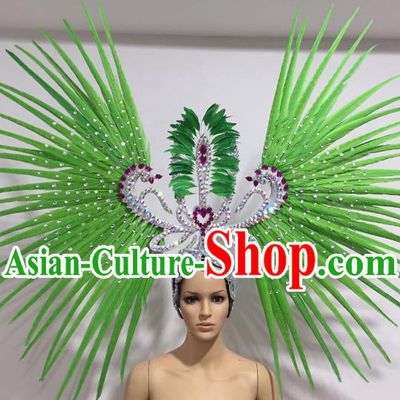 Brazilian Carnival Rio Samba Dance Green Feather Headdress Miami Catwalks Deluxe Hair Accessories for Women