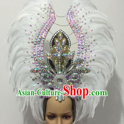 Brazilian Rio Carnival Samba Dance Deluxe White Feather Headdress Stage Performance Hair Accessories for Women