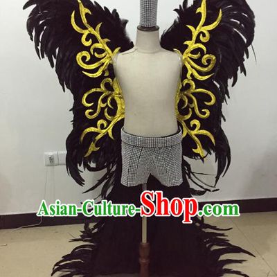 Brazilian Rio Carnival Samba Dance Costume Catwalks Black Feather Wings for Kids