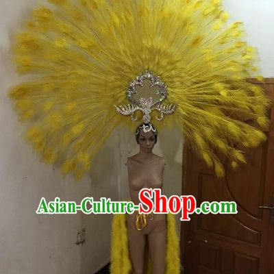 Custom-made Samba Dance Deluxe Yellow Feather Hair Accessories Brazilian Rio Carnival Headdress for Women
