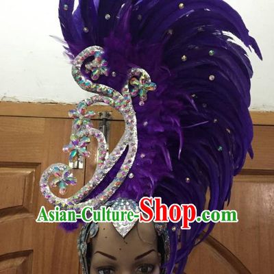 Deluxe Purple Feather Customized Samba Dance Hair Accessories Brazilian Rio Carnival Headdress for Women