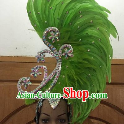 Deluxe Green Feather Customized Samba Dance Hair Accessories Brazilian Rio Carnival Headdress for Women