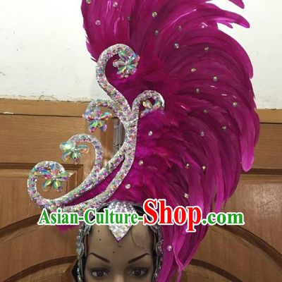 Deluxe Rosy Feather Customized Samba Dance Hair Accessories Brazilian Rio Carnival Headdress for Women