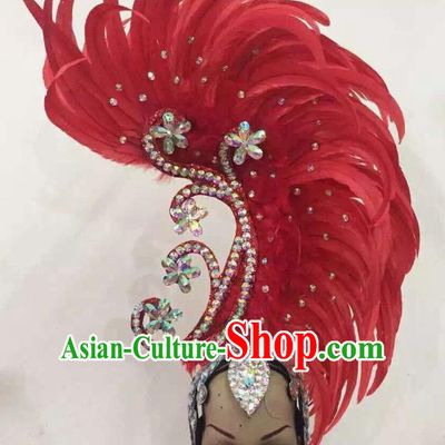 Deluxe Red Feather Customized Samba Dance Hair Accessories Brazilian Rio Carnival Headdress for Women