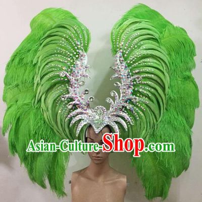 Custom-made Samba Dance Deluxe Green Feather Hair Accessories Brazilian Rio Carnival Headdress for Women