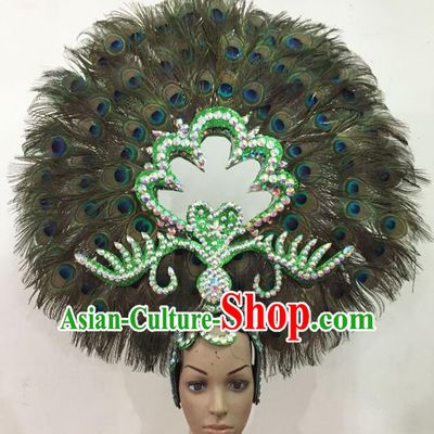 Customized Deluxe Peacock Feather Samba Dance Hair Accessories Brazilian Rio Carnival Headdress for Women