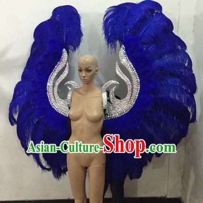Custom-made Catwalks Props Brazilian Rio Carnival Samba Dance Royalblue Feather Deluxe Wings for Women