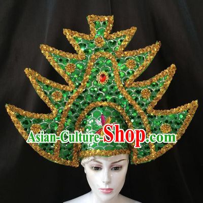 Professional Samba Dance Hair Accessories Brazilian Rio Carnival Green Sequins Headdress for Women