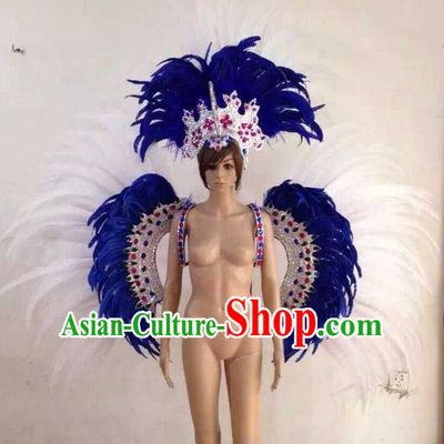 Customized Halloween Catwalks Props Brazilian Rio Carnival Samba Dance White Feather Deluxe Wings and Headwear for Women