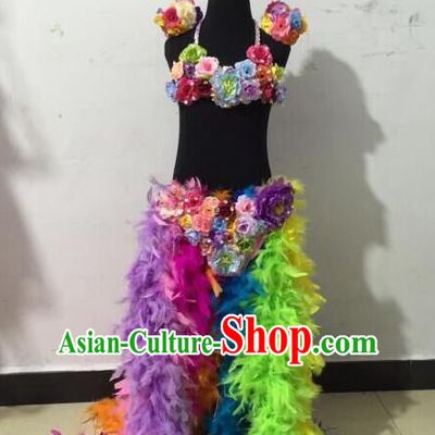 Brazilian Rio Carnival Samba Dance Costumes Catwalks Flowers Trailing Dress for Kids