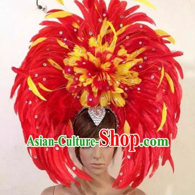 Professional Halloween Catwalks Samba Dance Red Feather Hair Accessories Brazilian Rio Carnival Headdress for Women