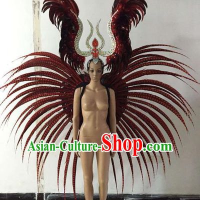 Halloween Catwalks Customized Props Brazilian Rio Carnival Samba Dance Ostrich Feather Wings and Headwear for Women