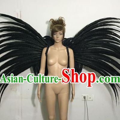Halloween Catwalks Customized Props Brazilian Rio Carnival Samba Dance Black Feather Wings for Women