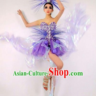 Top Grade Catwalks Costume Halloween Stage Performance Brazilian Carnival Purple Dress for Women