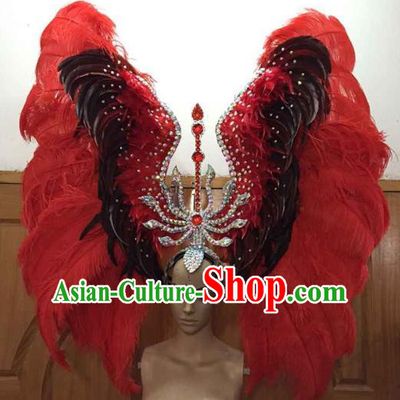 Professional Samba Dance Hair Accessories Brazilian Rio Carnival Red Feather Headdress for Women