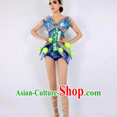 Top Grade Catwalks Blue Costume Halloween Stage Performance Brazilian Carnival Clothing for Women