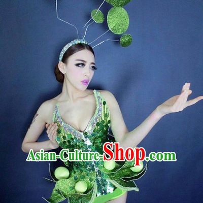 Top Grade Catwalks Green Costume Halloween Stage Performance Brazilian Carnival Clothing for Women